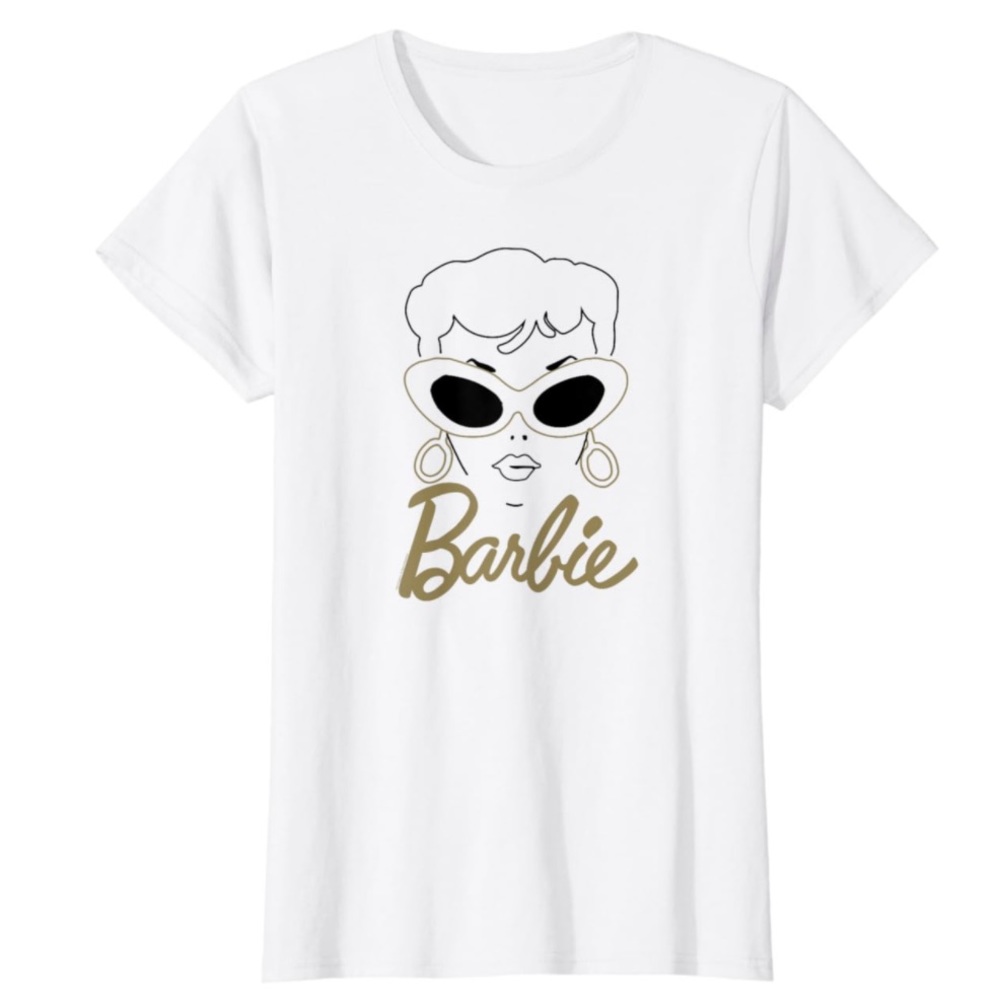 NWT Barbie Retro Graphic Tee XL Official Mattel White Gold Logo T-Shirt 100% Cot